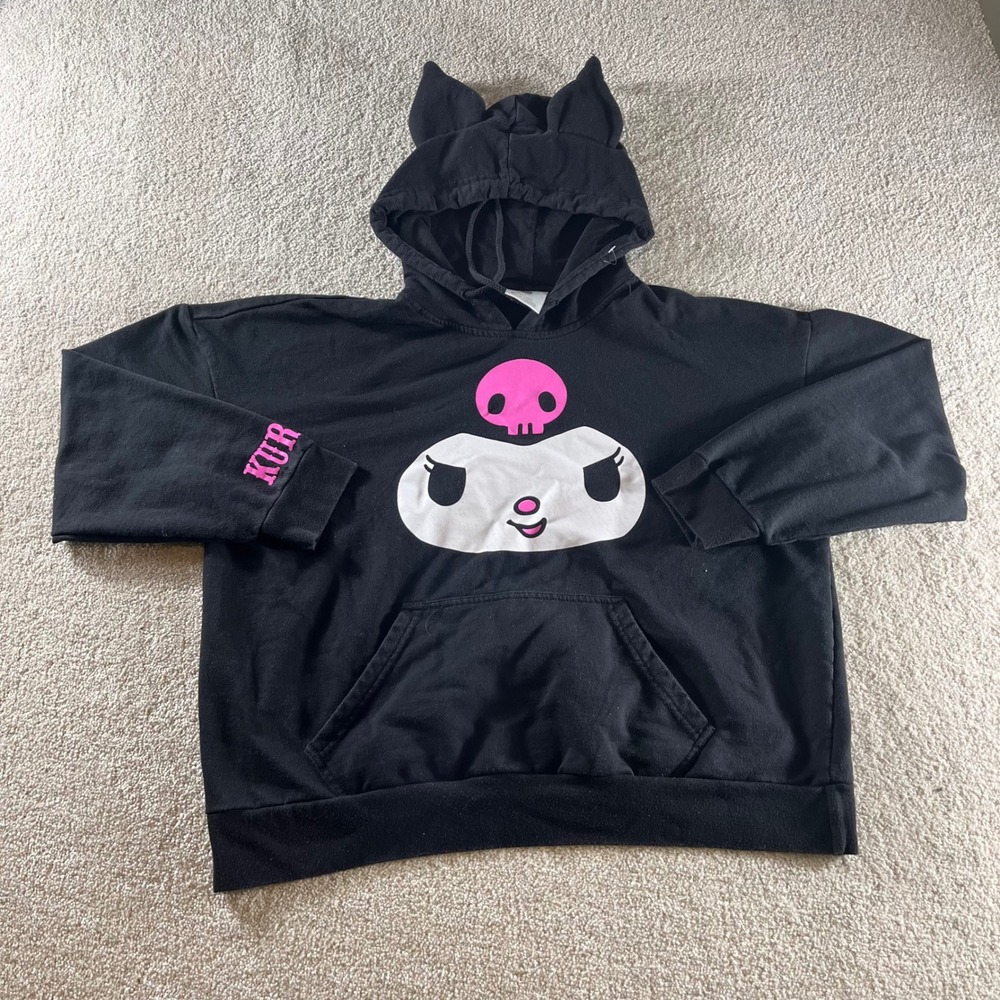 Hot Topic Sanrio Kuromi Hoodie Womens Large Black 3D Ears‎ Graphic Sweatshirt